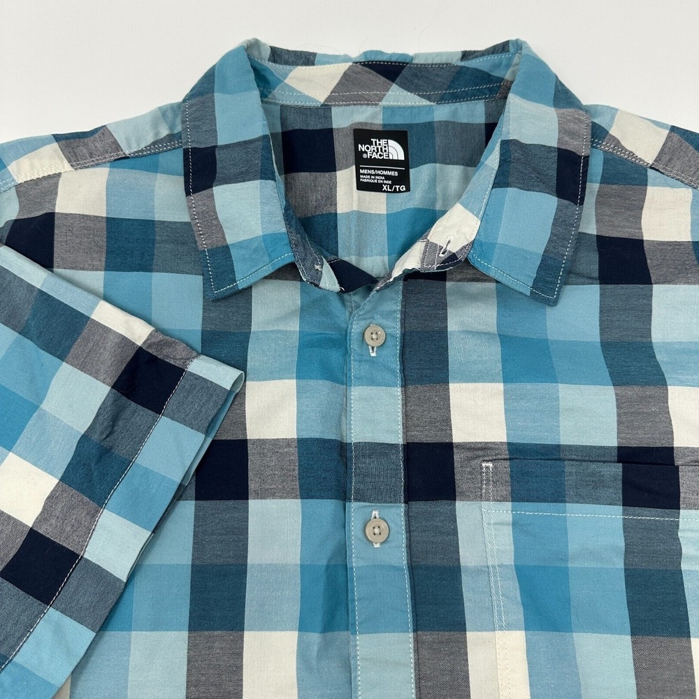 THE NORTH FACE Men's Shirt Size XL Blue Check SS Button Down Cotton-NWOT